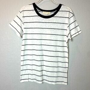 BNWT! LOVE STITCH Black & Cream Distressed Striped Shirt Size S